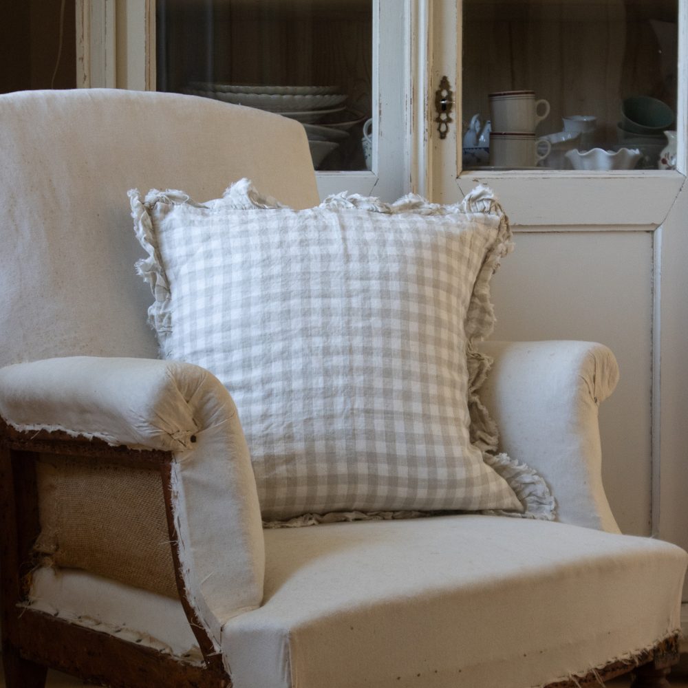 Hallie Natural Gingham Ruffle Cushion 45x45