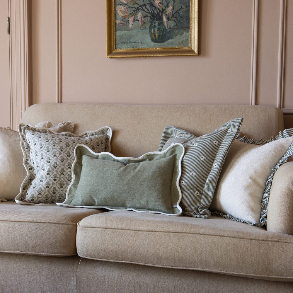 Bella Green and Cream Ruffle Cushion 45x45