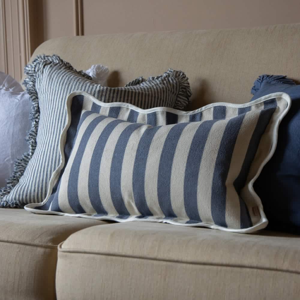 Chloe Navy Stripe Scalloped Edge Cushion 50x30