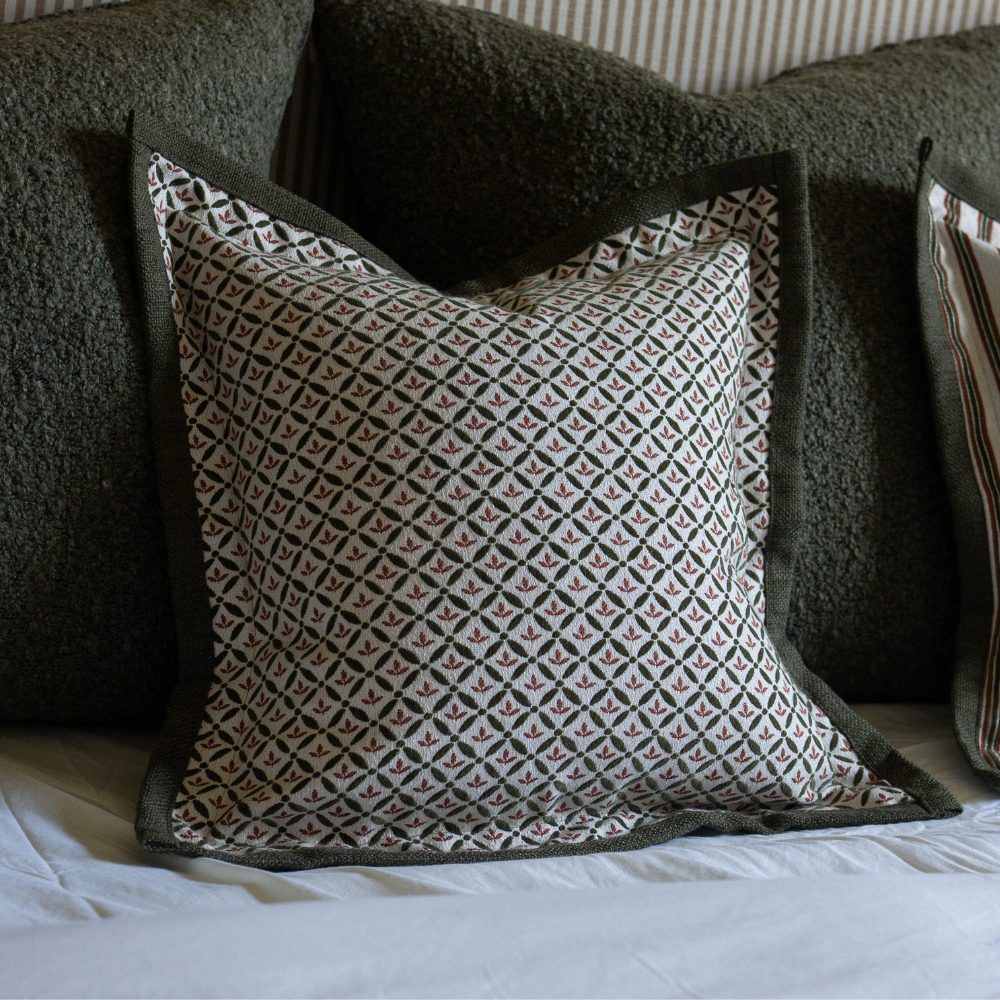 Fleur Olive and Terracotta Print Cushion