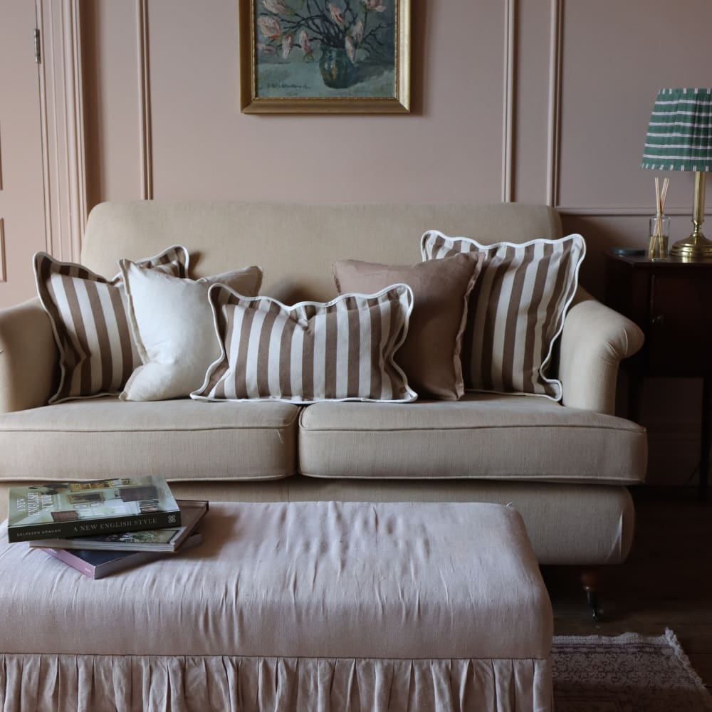 Chloe Brown Stripe Scalloped Edge Cushion 50x30
