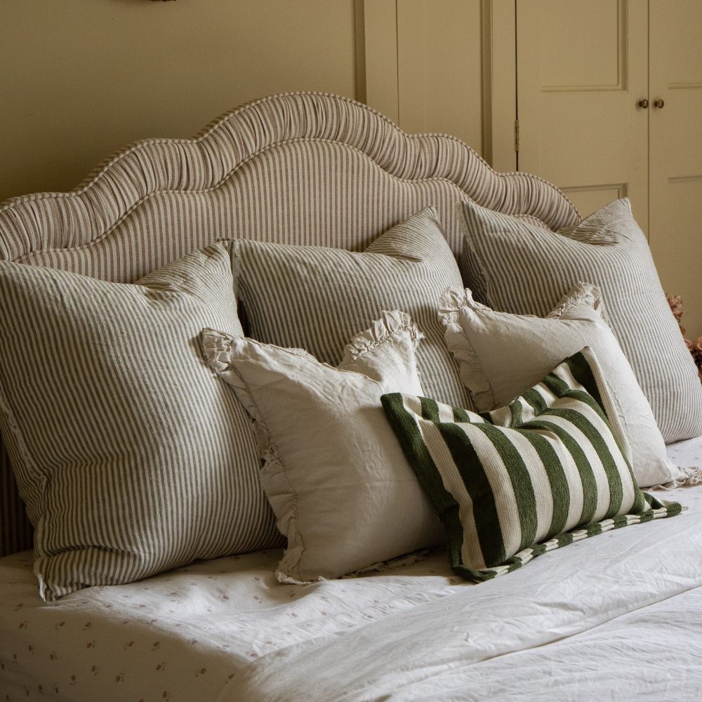 Orla Olive Green Stripe Cushion 50x30