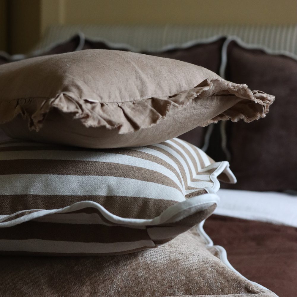 Hallie Coffee Brown Ruffle Cushion 45x45
