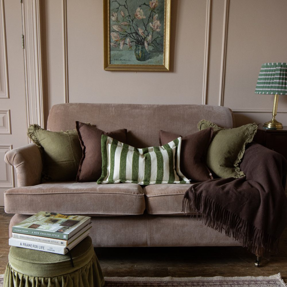 Orla Olive Green Stripe Cushion 50x30