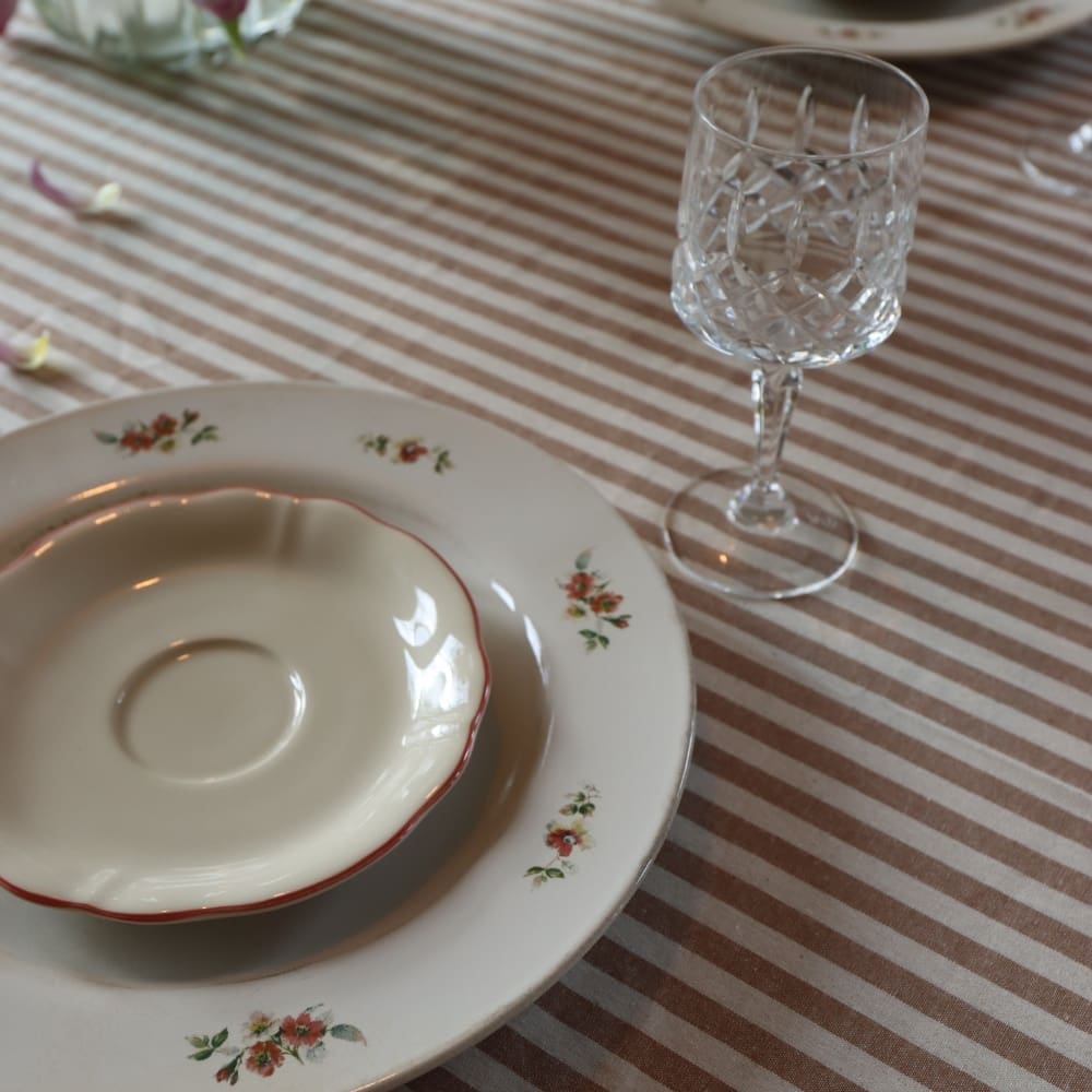 Brown Stripe Ruffle Tablecloth
