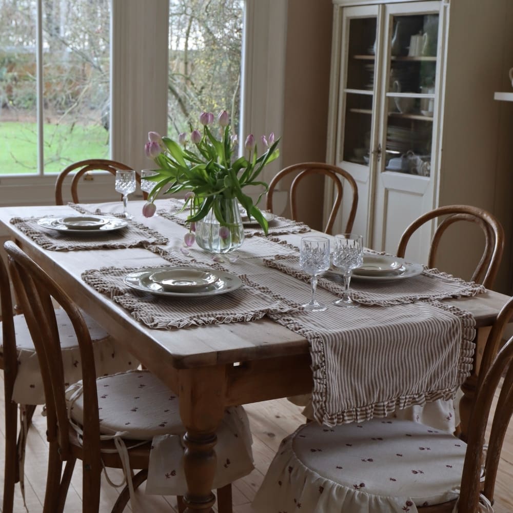 Brown Stripe Ruffle Table Runner