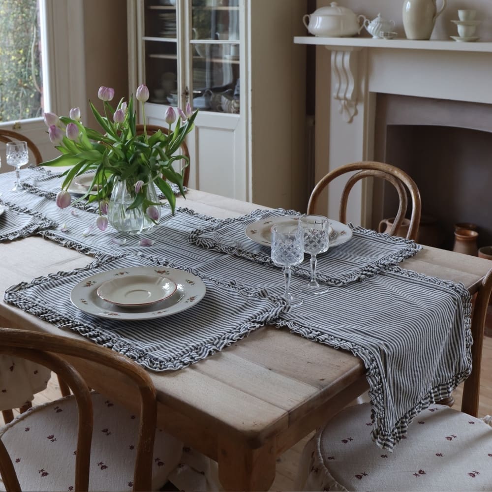 Navy Stripe Ruffle Table Runner