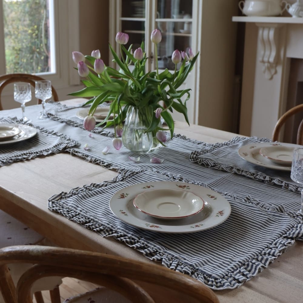 Set of 4 Navy Stripe Ruffle Placemats
