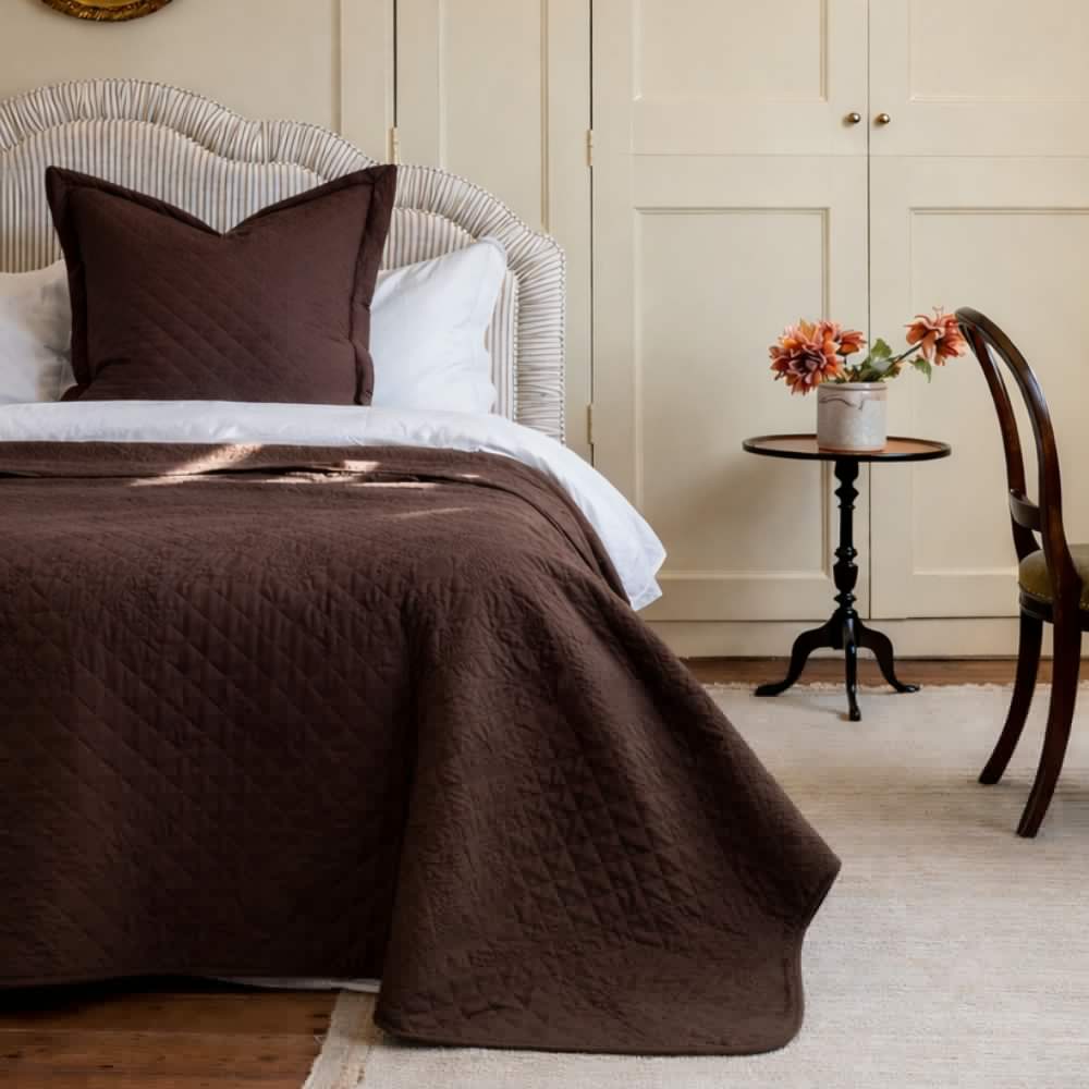 3 Piece Dark Brown Quilted Bedspread & Cushion Set