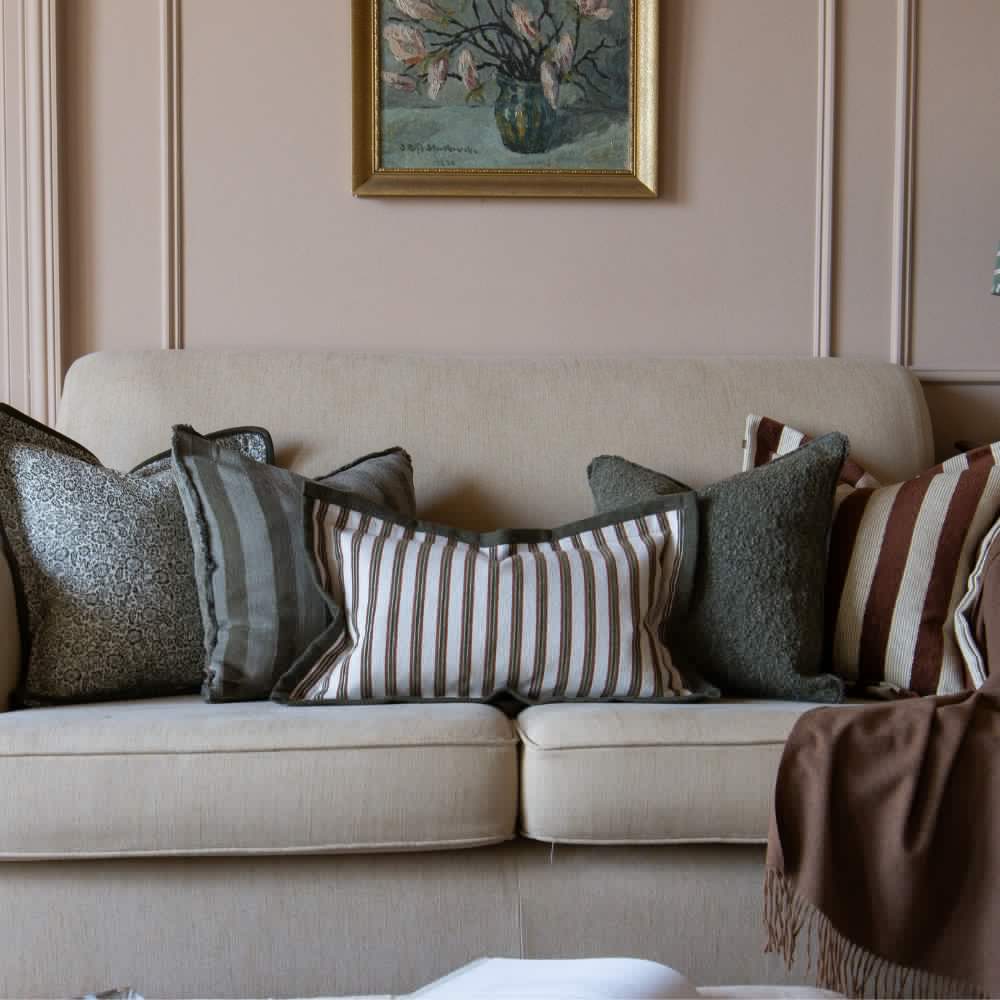 Fleur Olive and Terracotta Stripe Cushion 50x30
