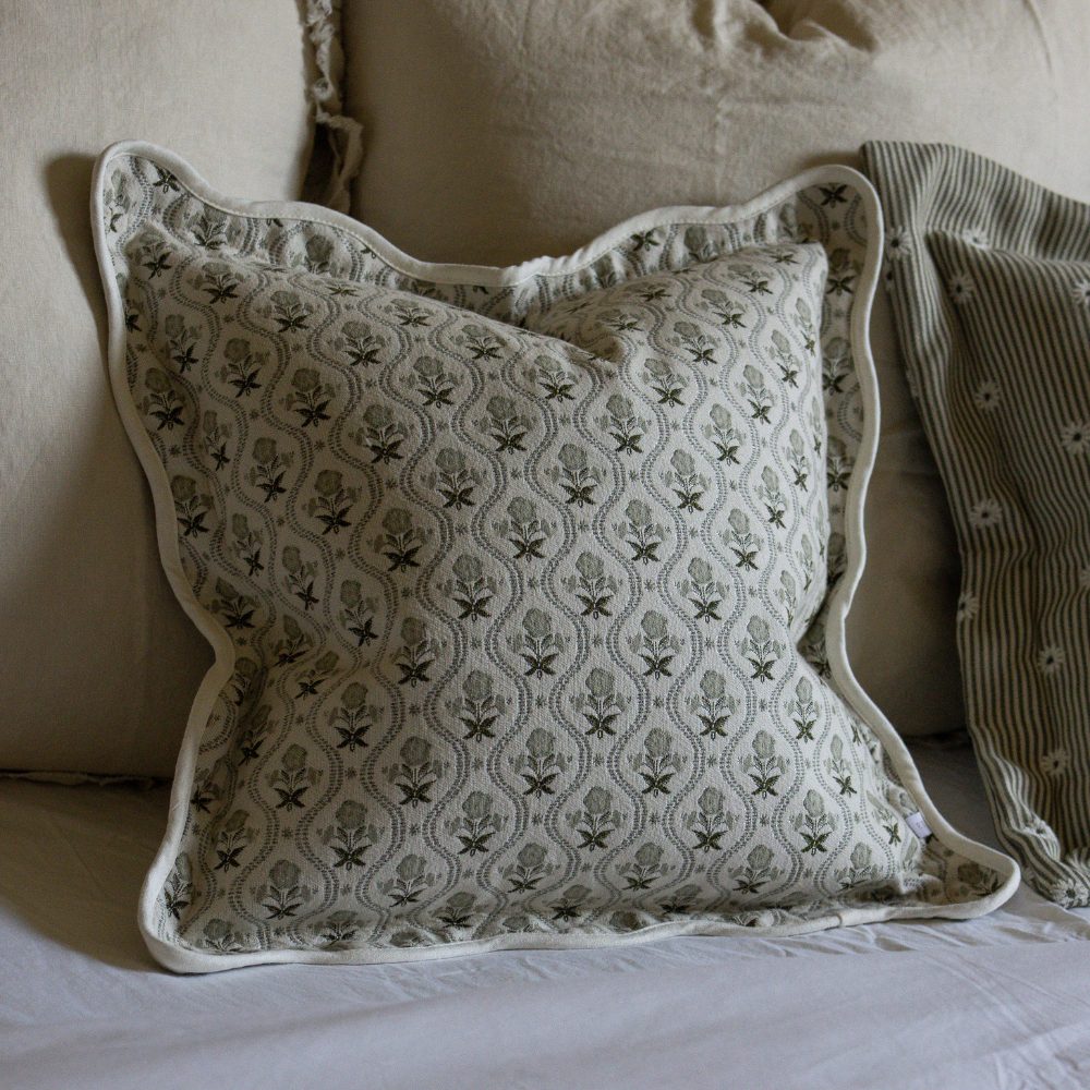 Chloe Sage Print Scalloped Edge Cushion 45x45