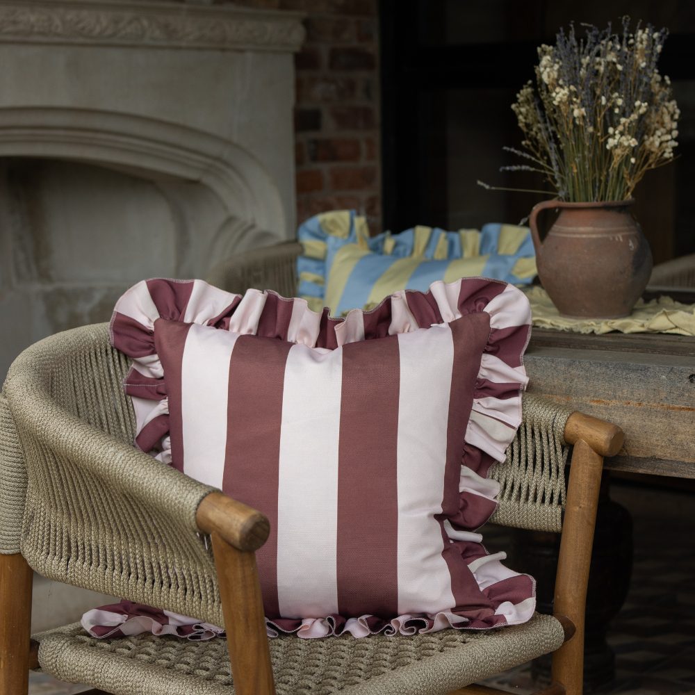 Outdoor Burgundy & Pink Ruffle Edge Cushion 45x45