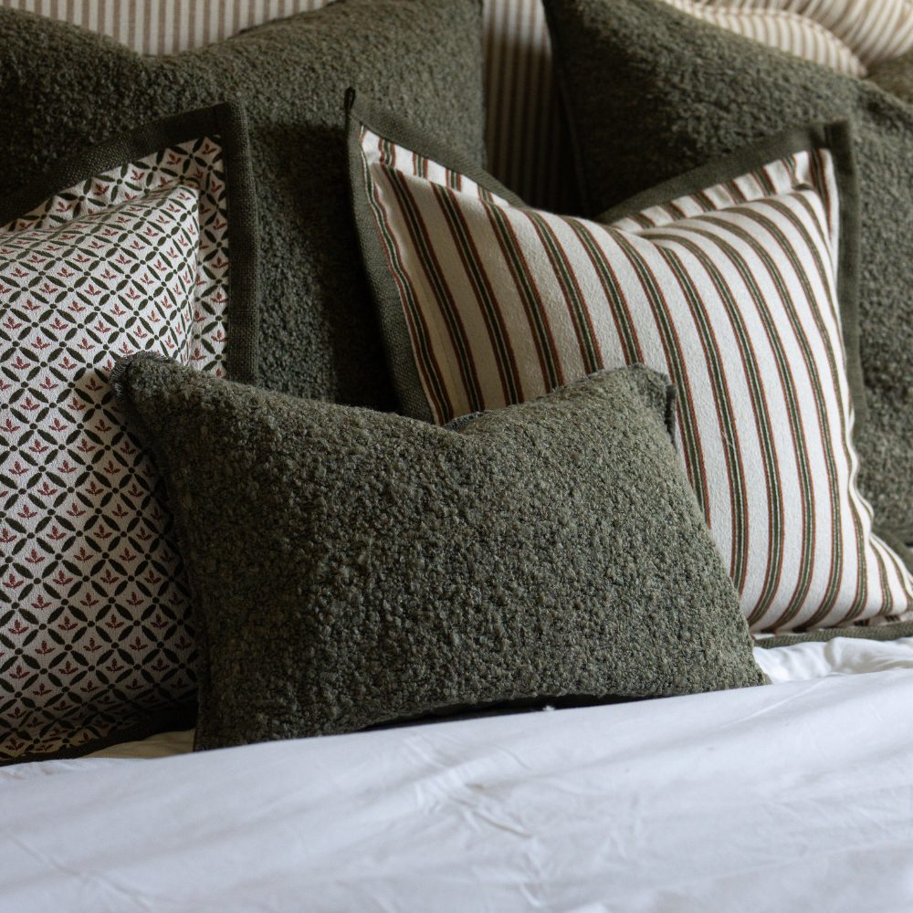 Sofia Olive Green Boucle Cushion 50x30