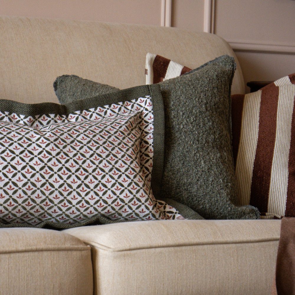 Fleur Olive and Terracotta Print Cushion 50x30