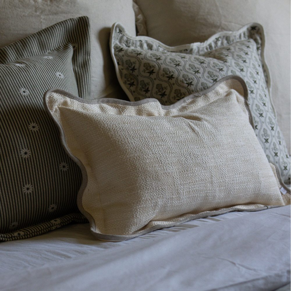 Chloe Cream & Greige Scalloped Edge Cushion 50x30