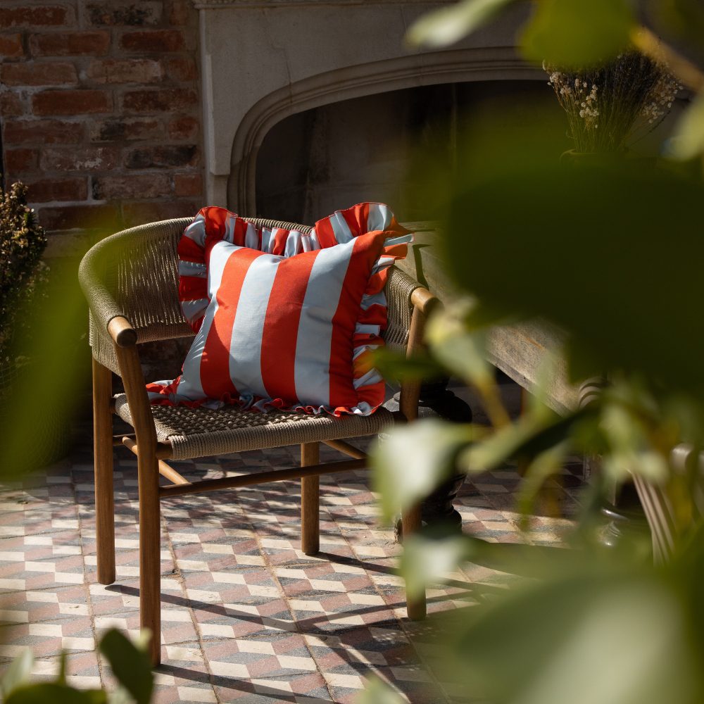 Outdoor Blue & Red Ruffle Edge Cushion 45x45