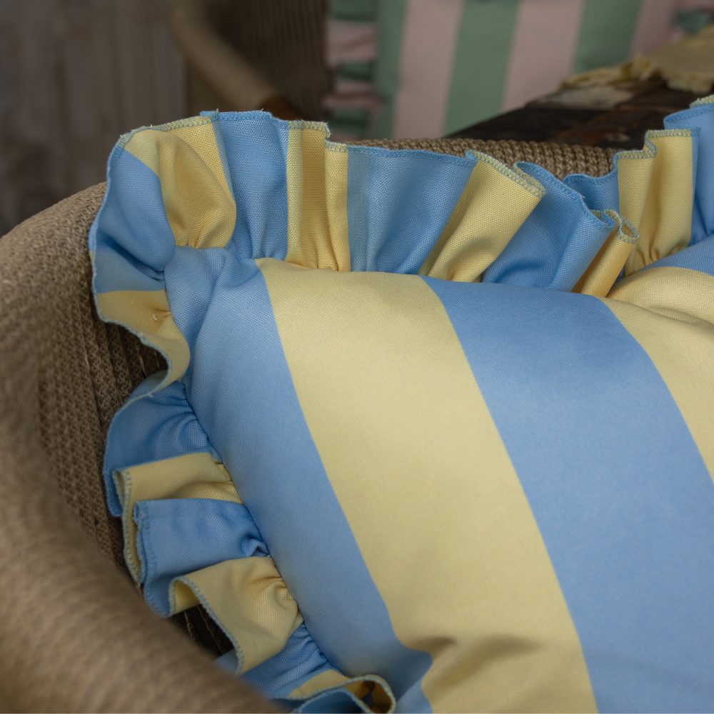 Outdoor Blue & Yellow Ruffle Cushion 45x45