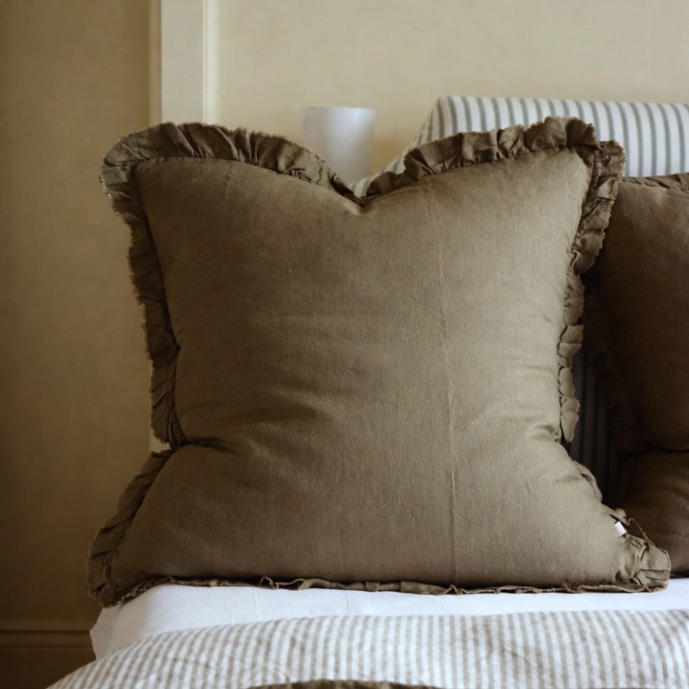 Hallie Olive Green Ruffle Cushion 65x65