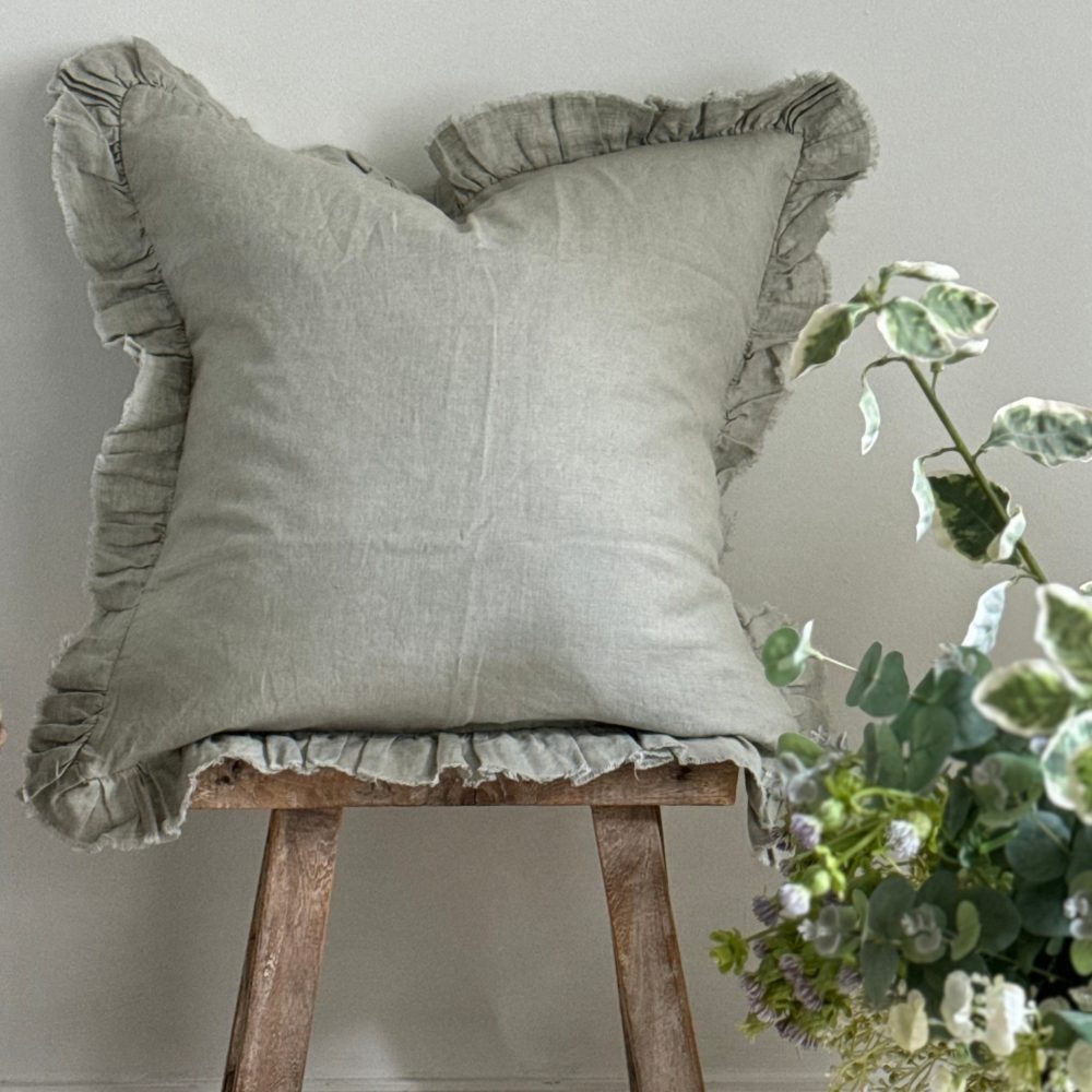 Hallie Sage Green Ruffle Cushion