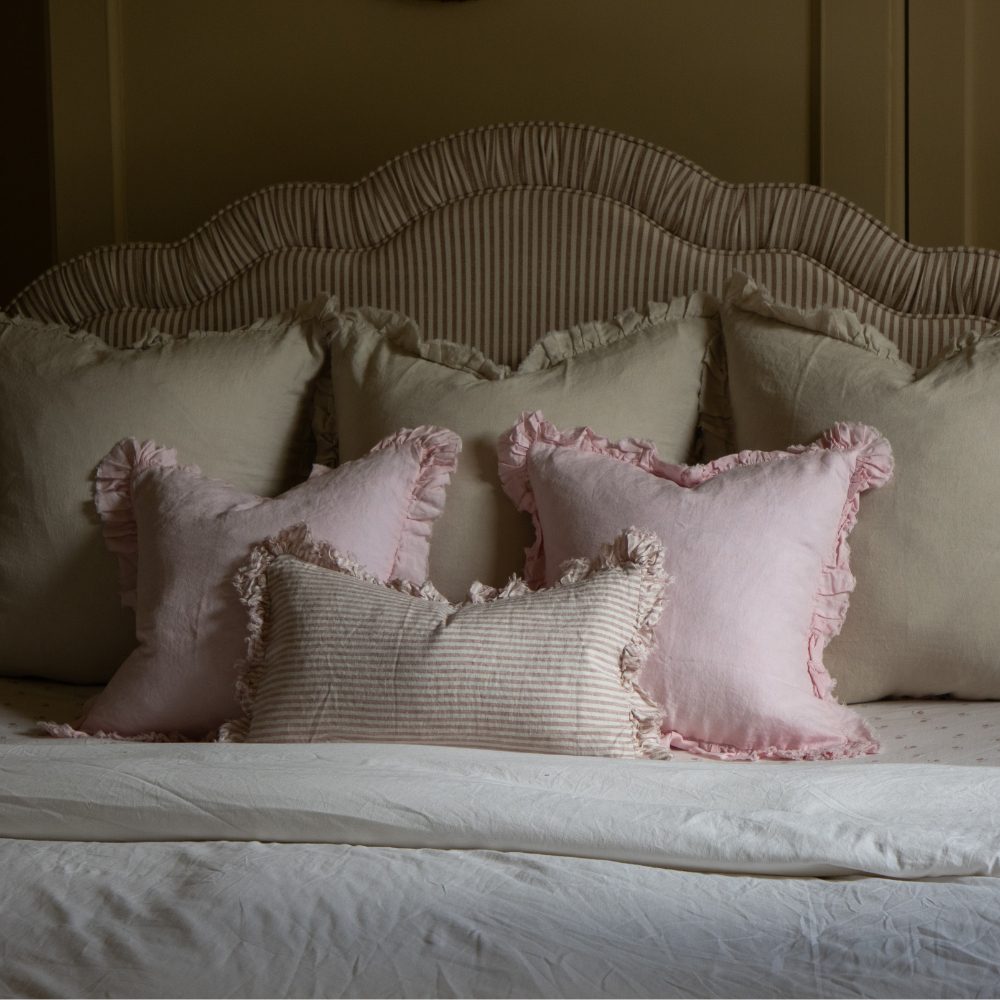Hallie Pink Stripe Ruffle Cushion 50x30