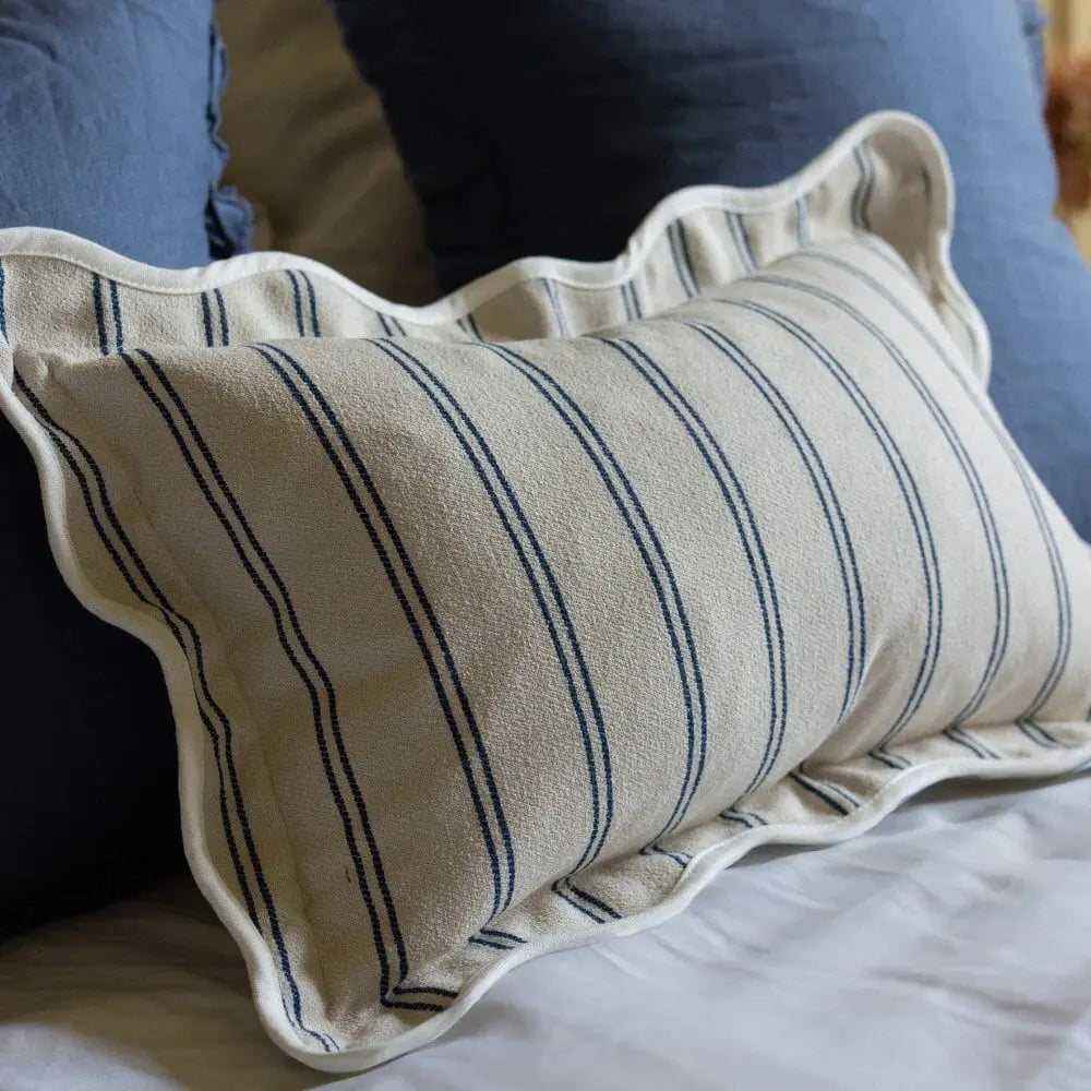 Chloe Nautical Stripe Scalloped Edge Cushion 50x30