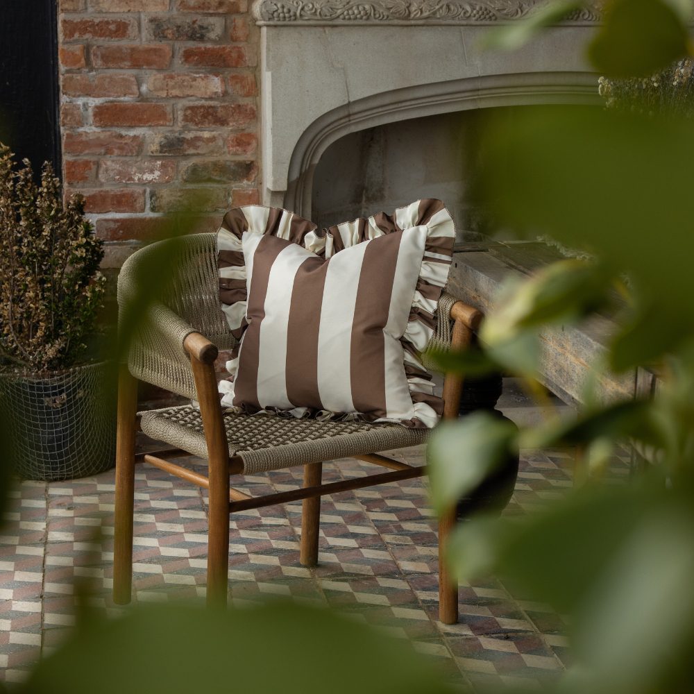 Outdoor Brown & Cream Ruffle Edge Cushion 45x45