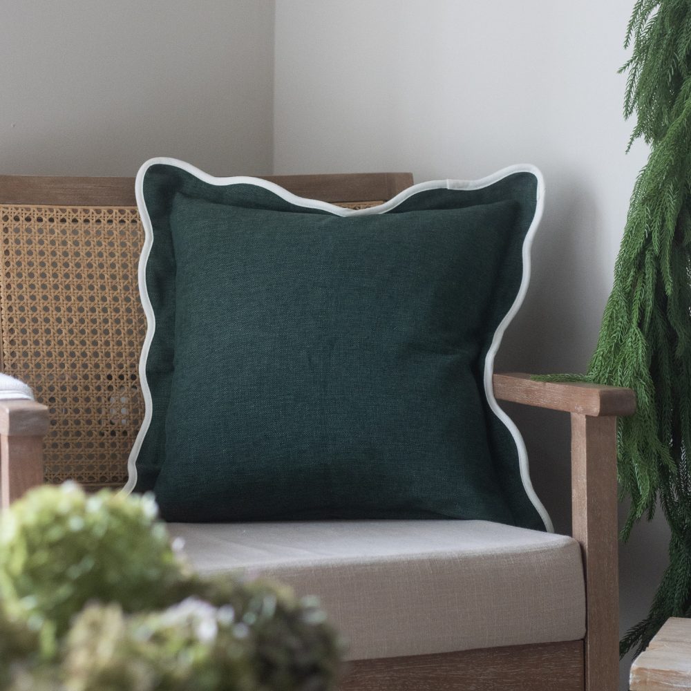 Chloe Dark Green Scalloped Edge Cushion