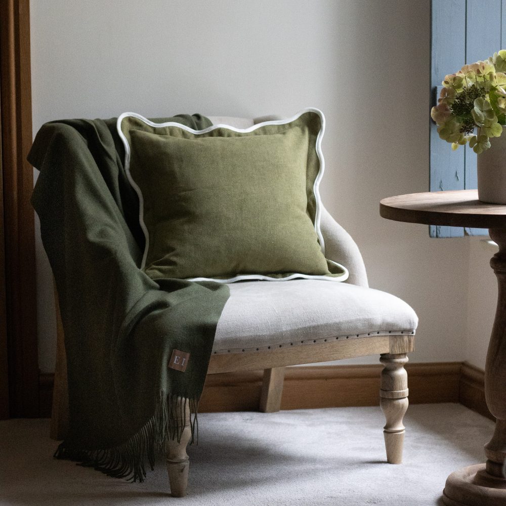 Chloe Olive Green Scalloped Edge Cushion 45x45