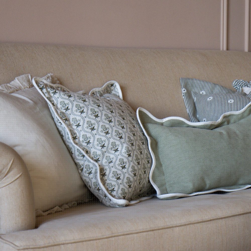 Chloe Sage Print Scalloped Edge Cushion 45x45