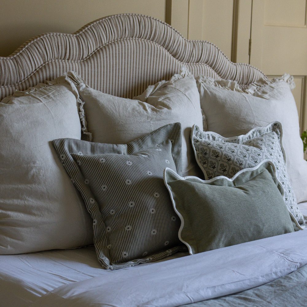 Daisy Sage and Cream Stripe Cushion 45x45