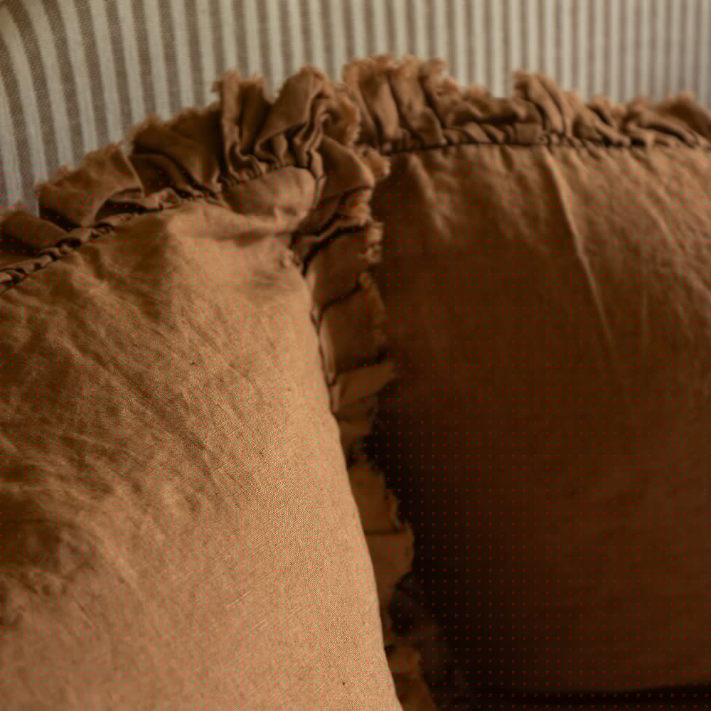 Hallie Rust Ruffle Linen Cushion 65x65cm