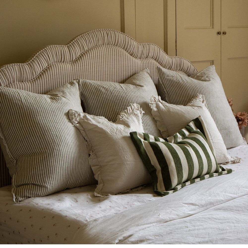 Esmee Olive Green Stripe Linen Cushion 65x65