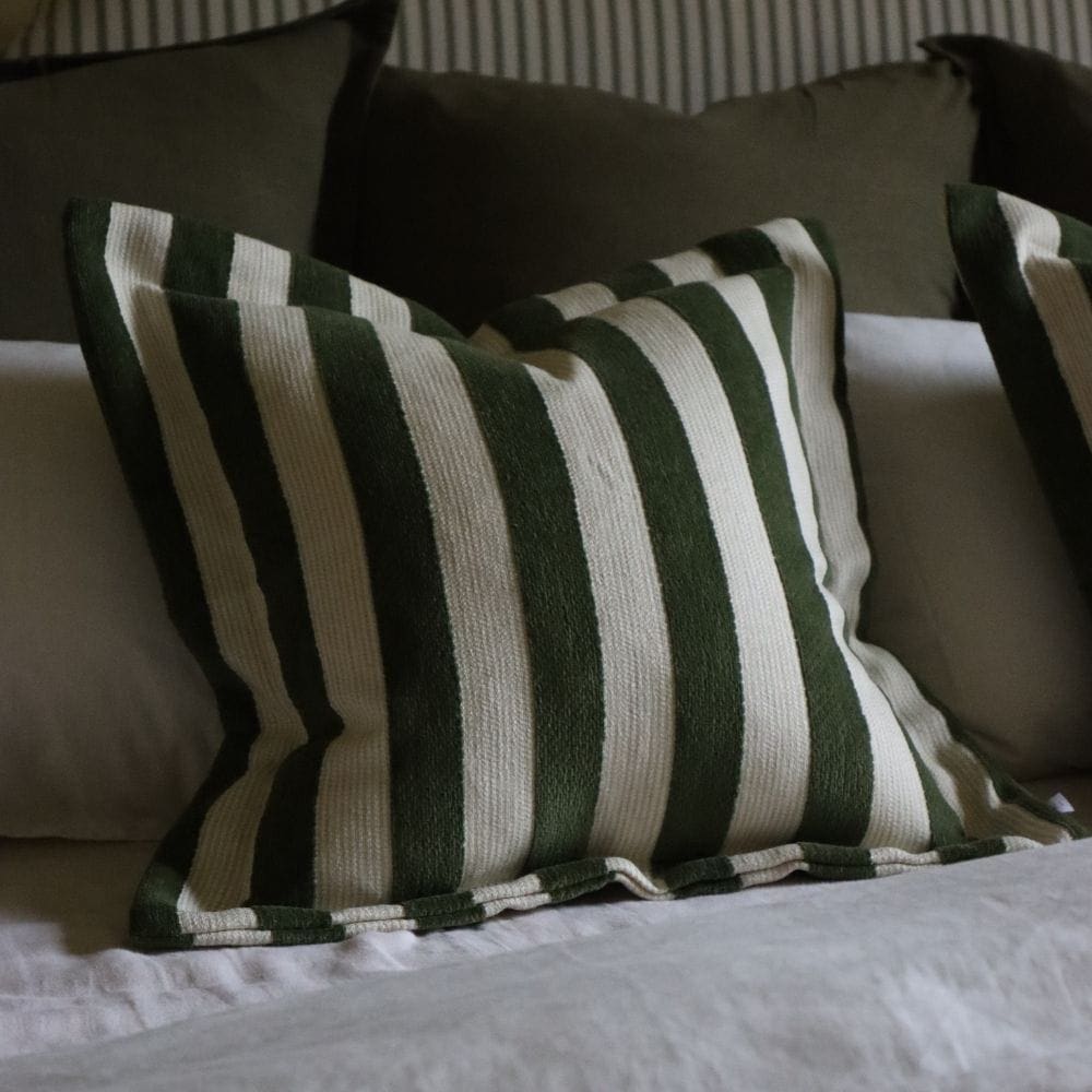 Orla Olive Green Stripe Cushion 45x45