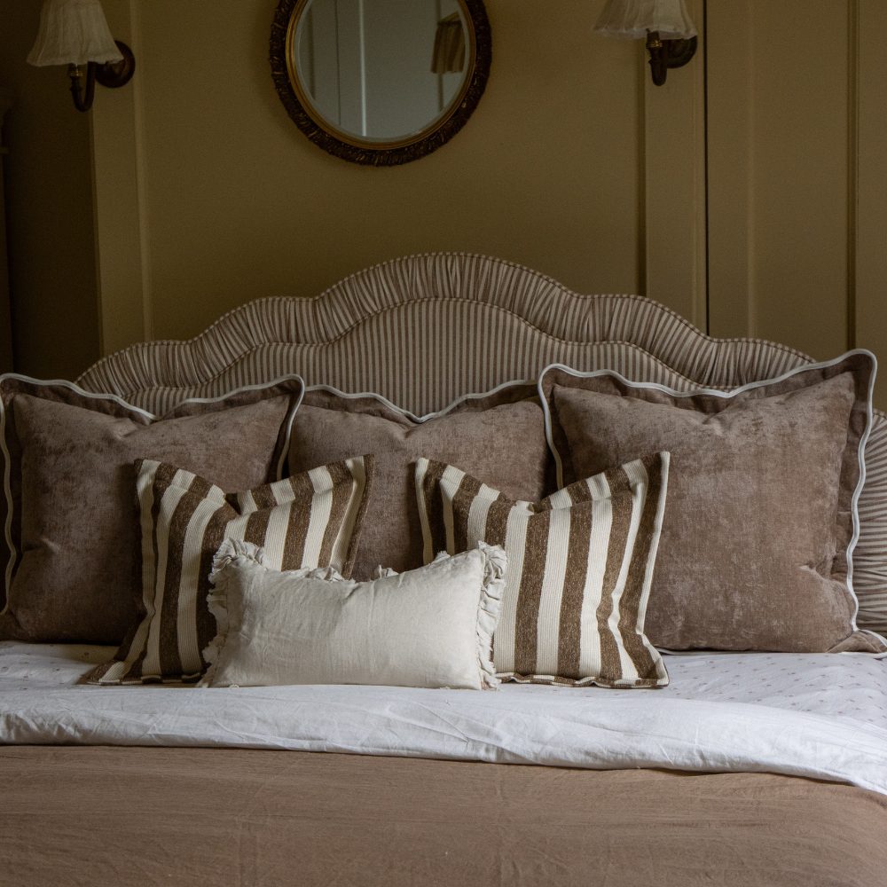 Chloe Coffee Brown Scalloped Edge Cushion 65x65