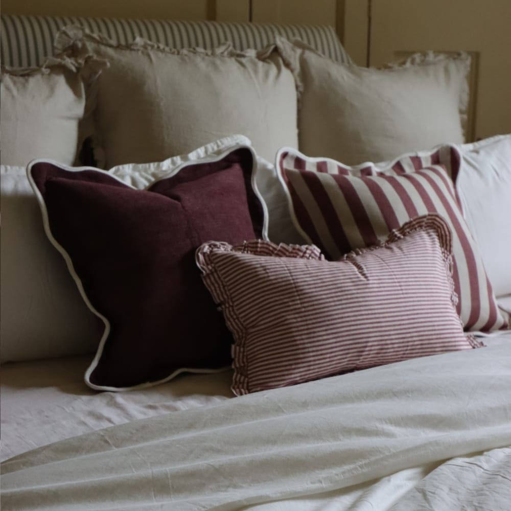 Darcy Burgundy Stripe Ruffle Cushion 50x30