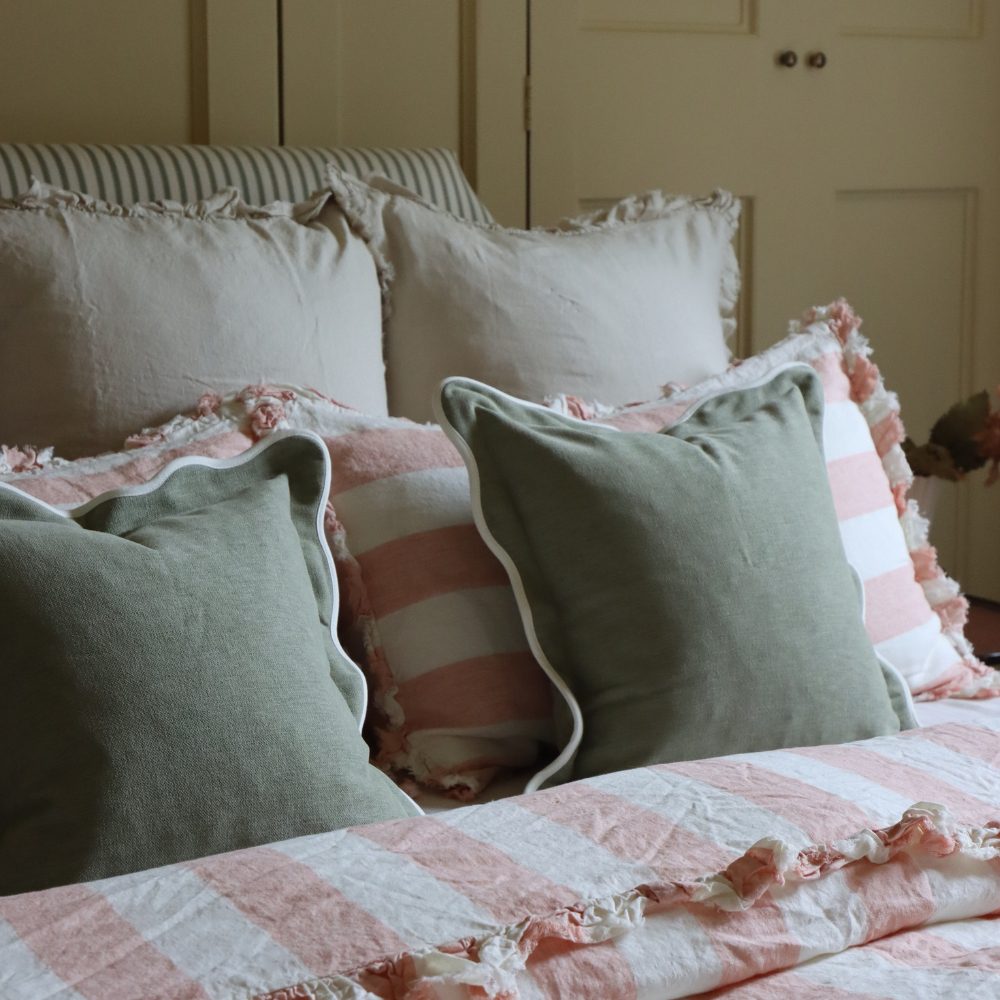 Chloe Sage Green Scalloped Edge Cushion 45x45