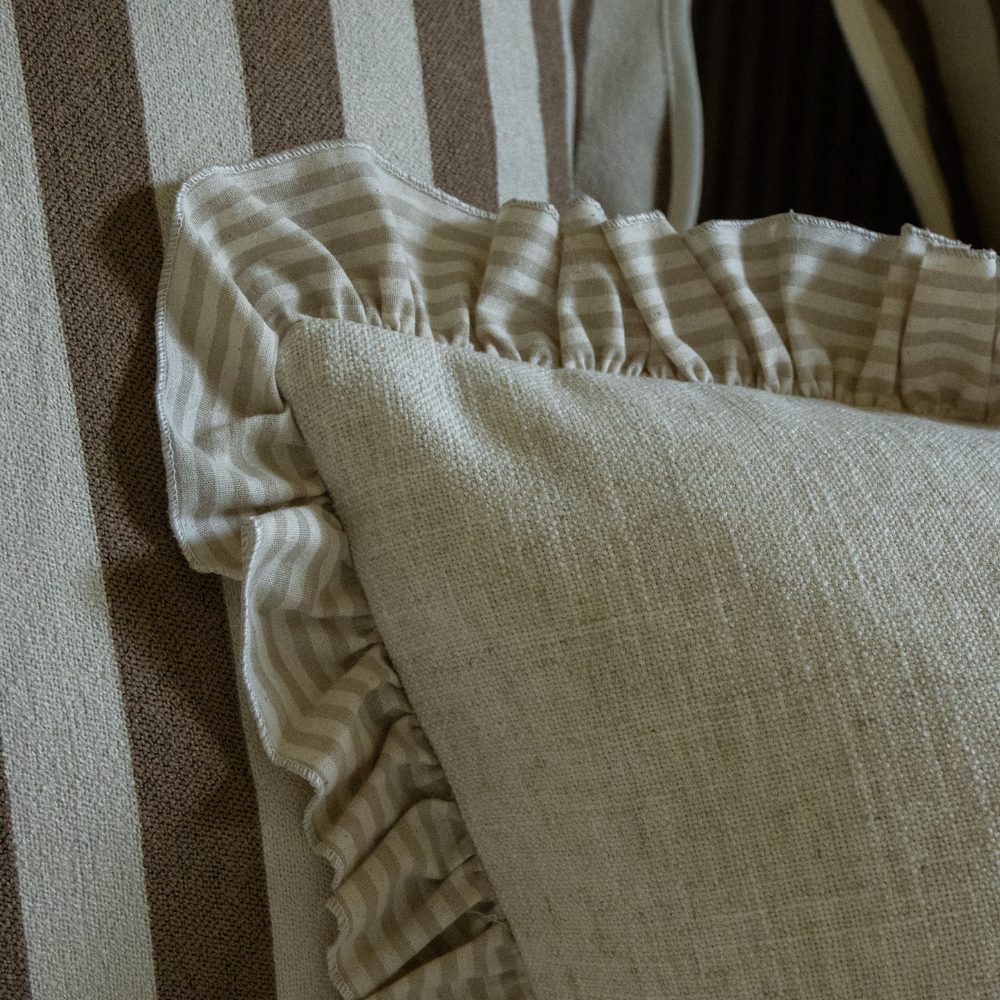Bella Beige Stripe Ruffle Edge Cushion 45x45