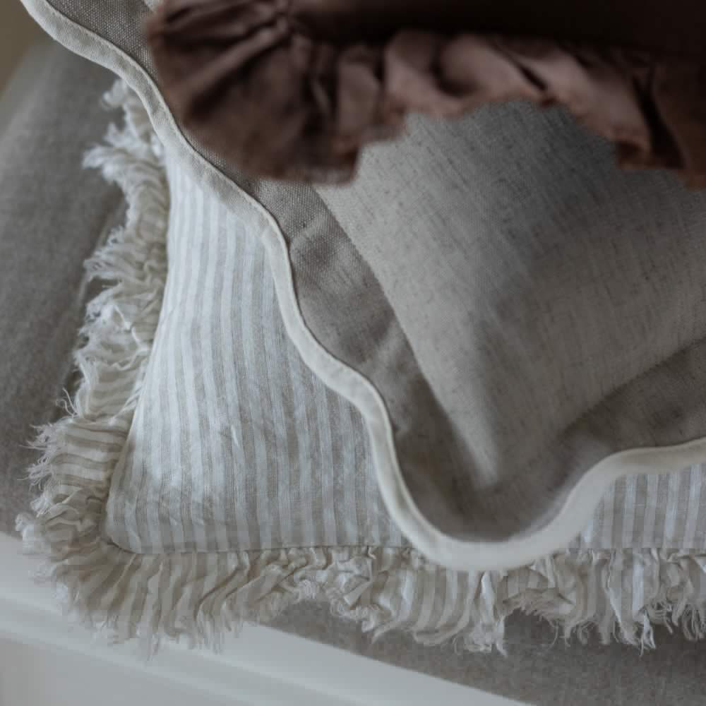 Hallie Natural Beige Stripe Ruffle Cushion 65x65