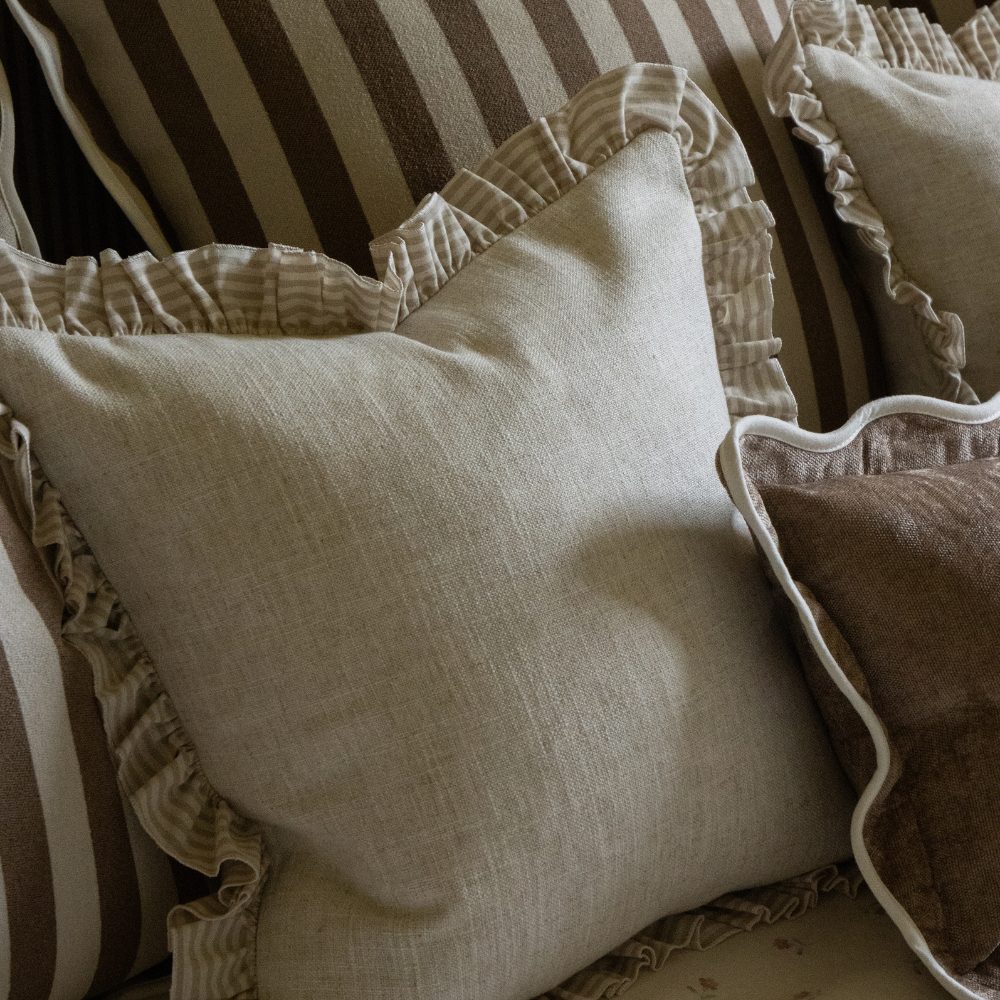 Bella Beige Stripe Ruffle Edge Cushion 45x45