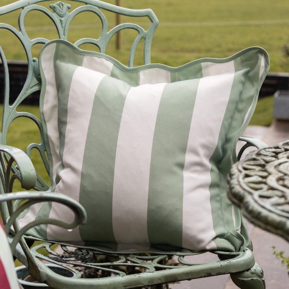 Outdoor Sage Stripe Scalloped Edge Cushion 45x45