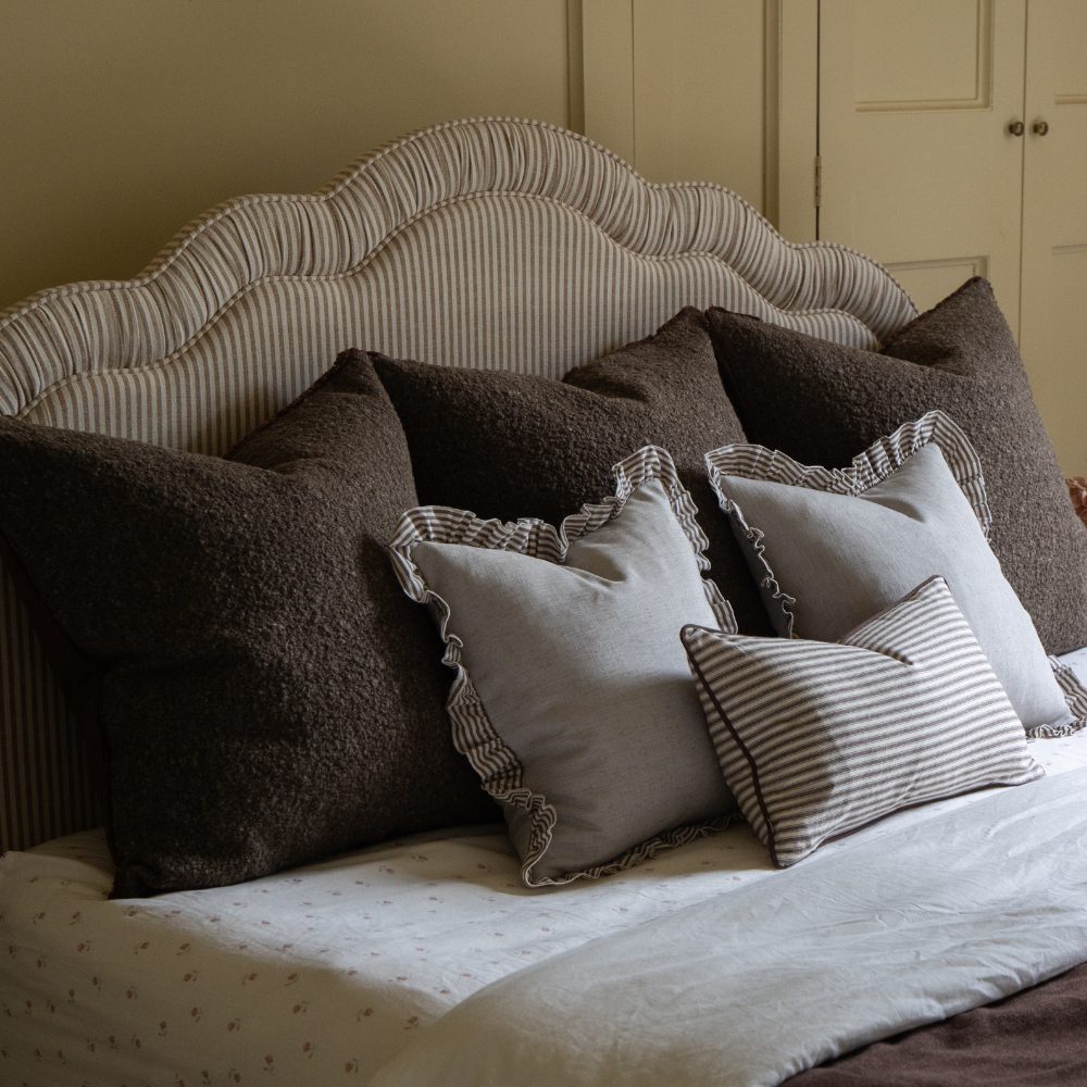 Bella Dark Brown Stripe Ruffle Edge Cushion 45x45