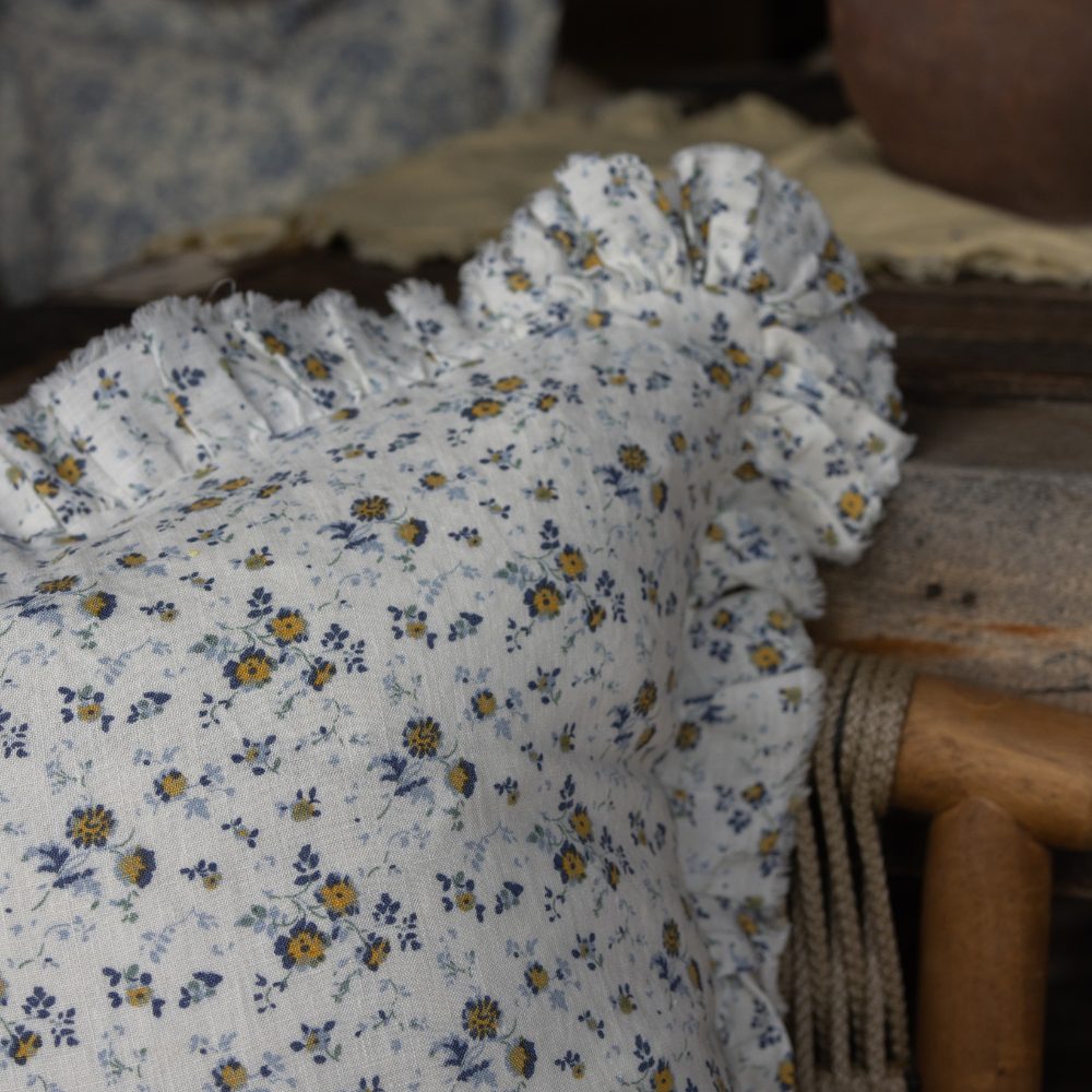Hallie Blue Ditsy Floral Ruffle Cushion 45x45