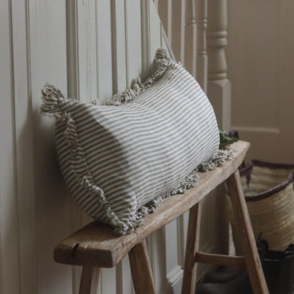 Hallie Olive Green Stripe Bolster Cushion 80x30