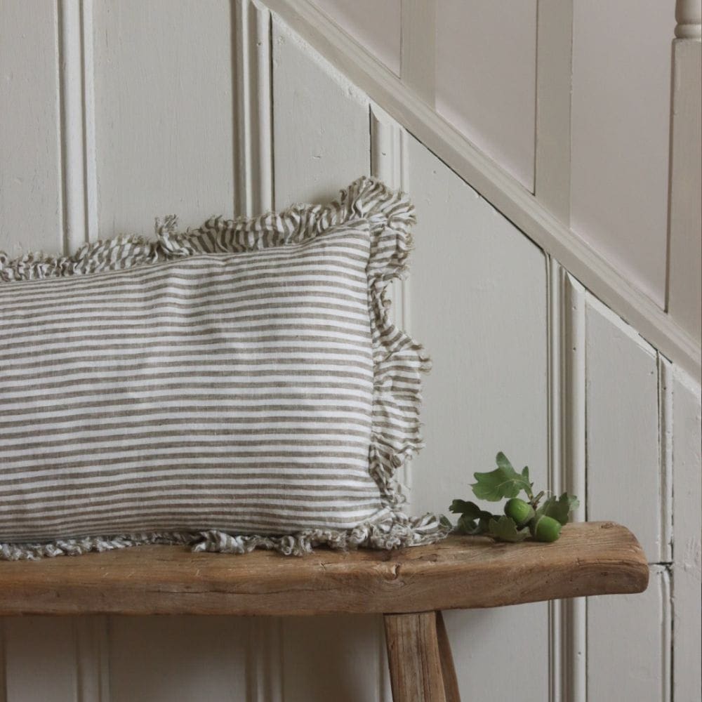 Hallie Olive Green Stripe Bolster Cushion 80x30