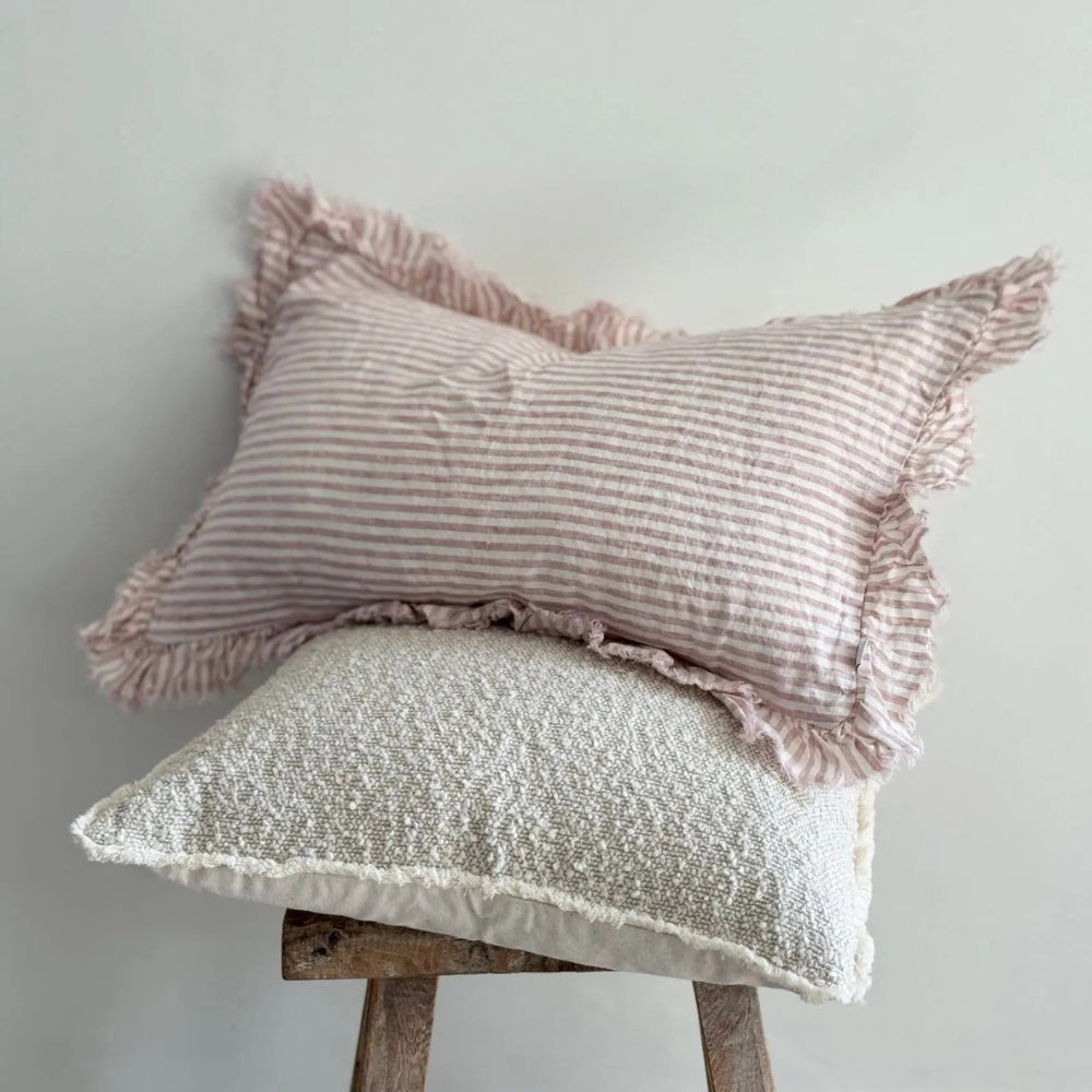 Hallie Pink Stripe Ruffle Cushion 50x30