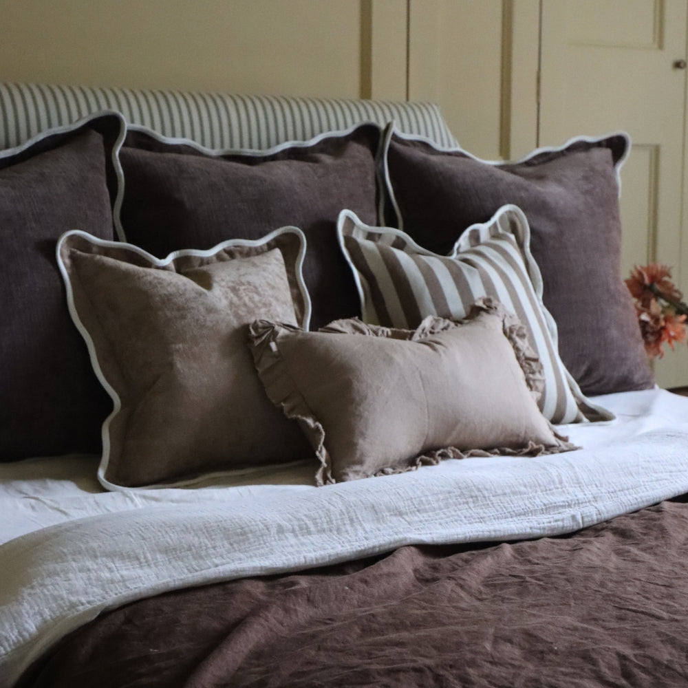 Hallie Coffee Brown Ruffle Cushion 50x30