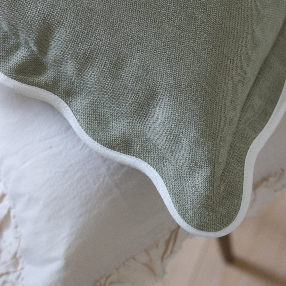 Chloe Sage Green Scalloped Edge Cushion 45x45