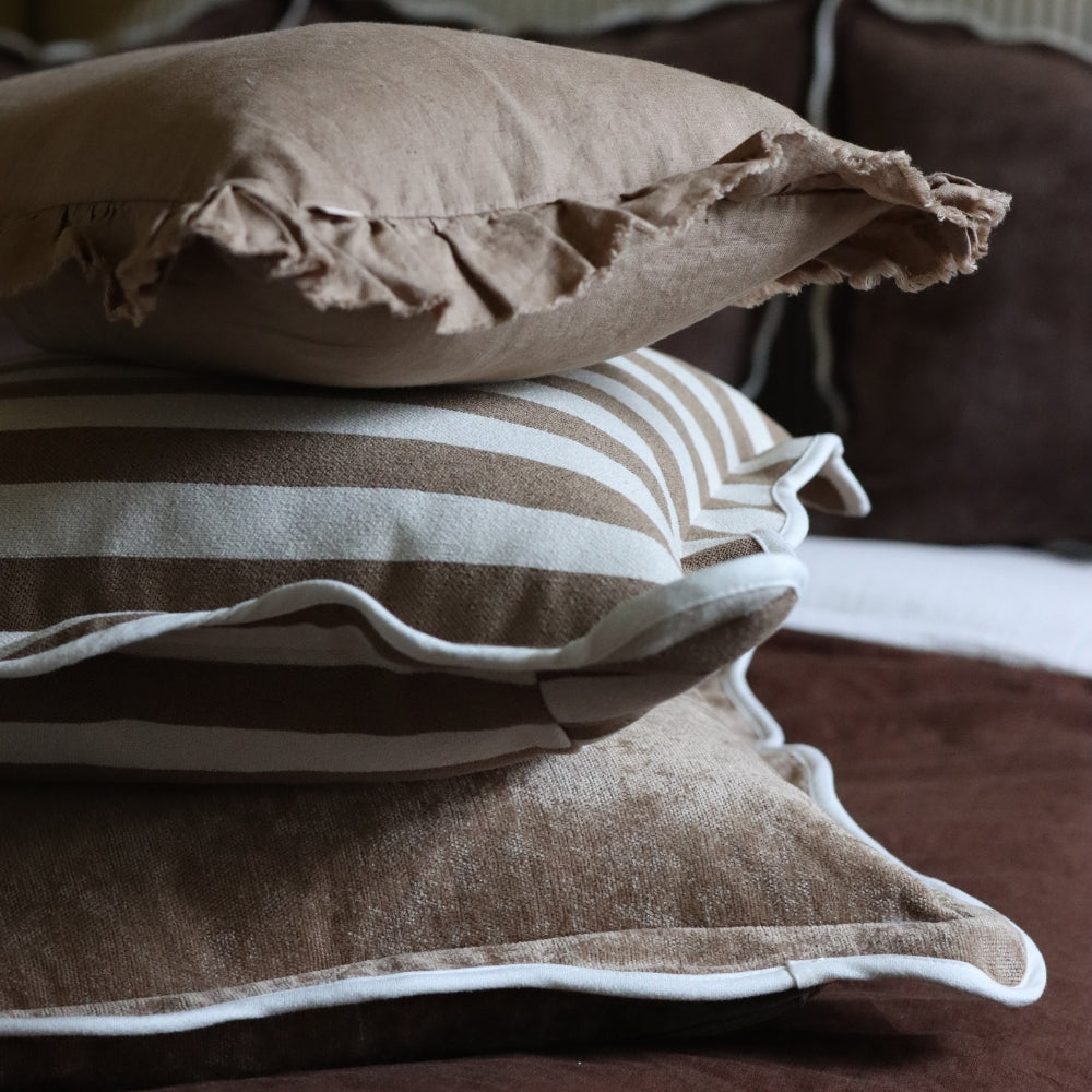 Chloe Coffee Brown Scalloped Edge Cushion 45x45