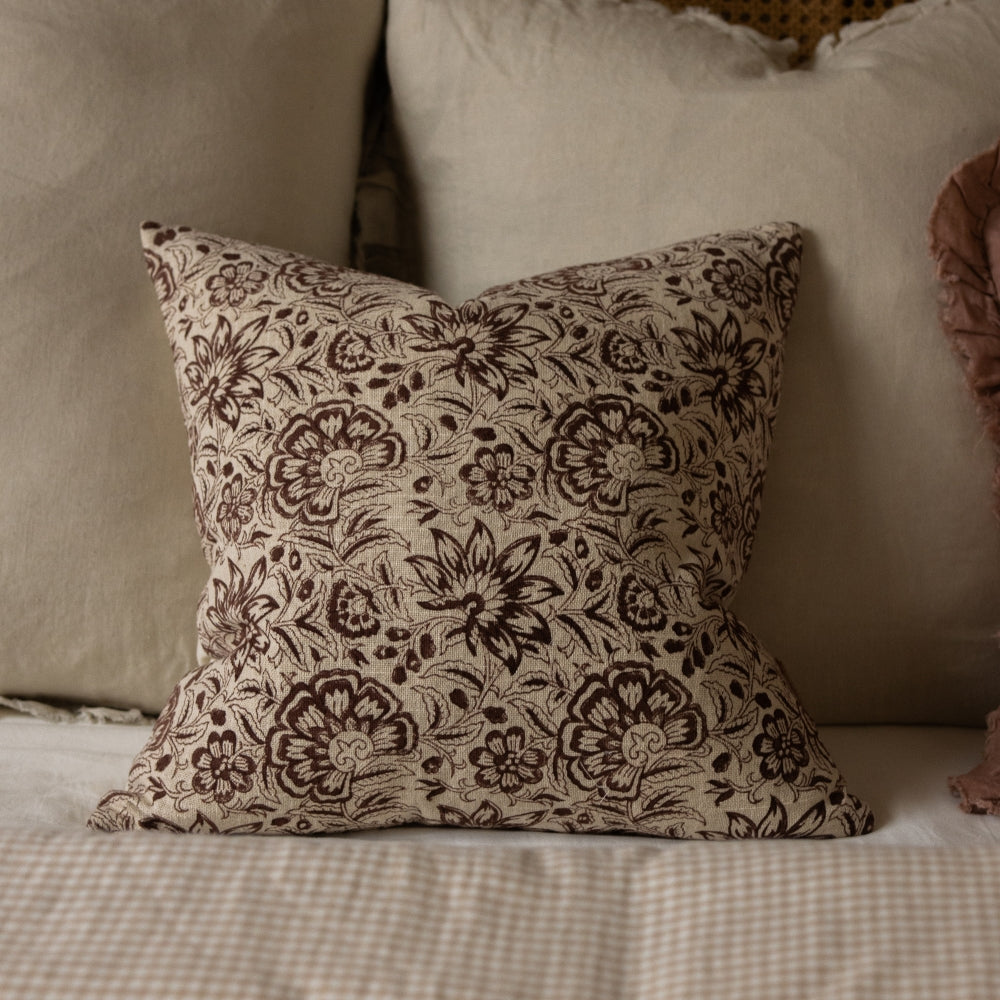 Ivy Dark Brown Print Cushion 45x45