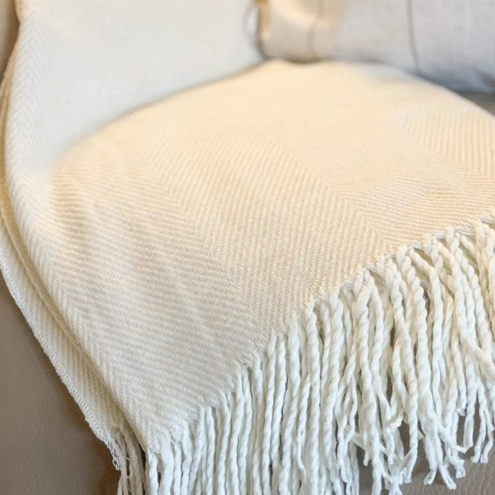 Cream And Beige Tassel Throw